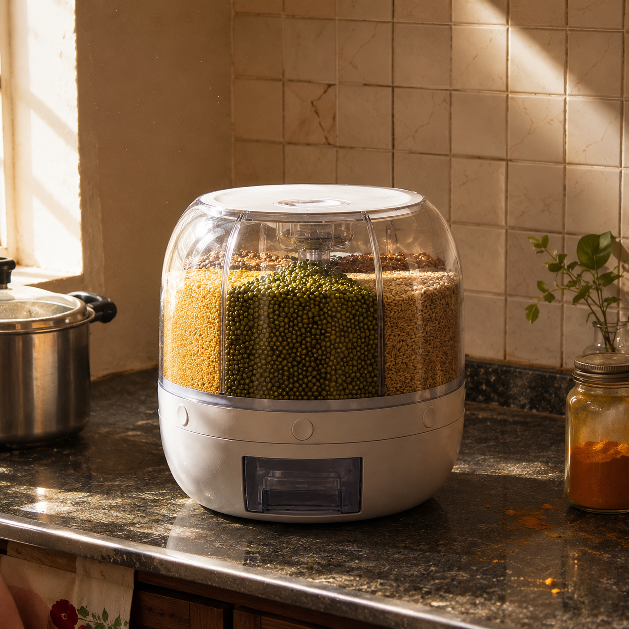 360° Rotating 6 in 1  Grain Storage Dispenser