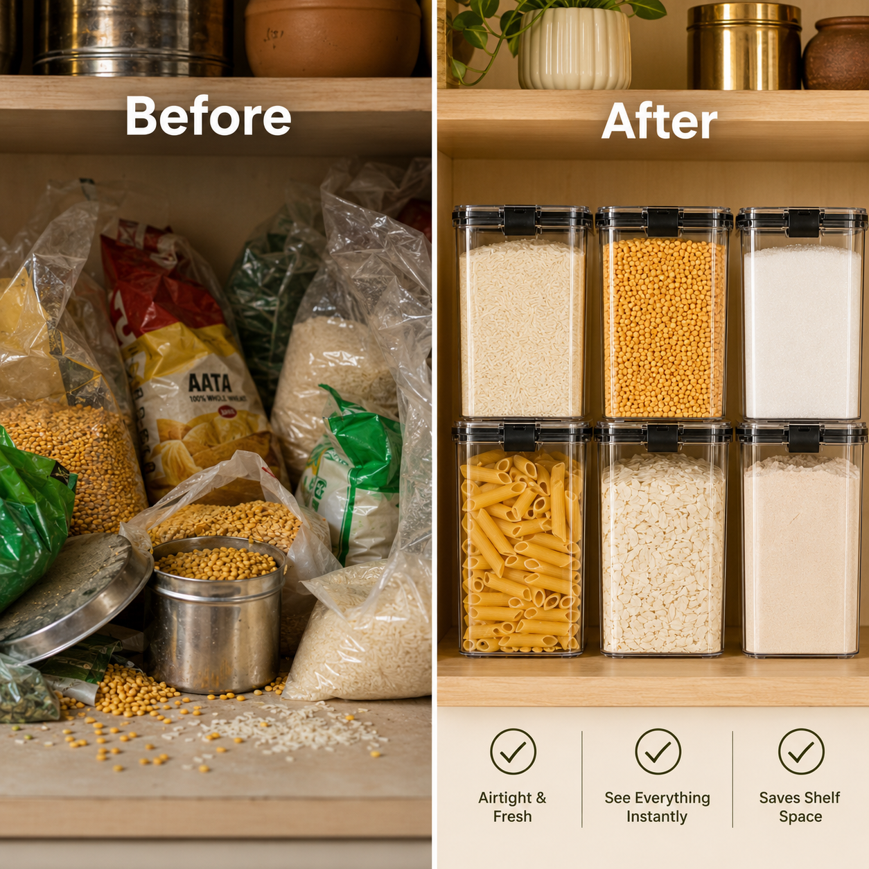Airtight BPA Free Containers For Kitchen Storage Set, Storage Jar Food & Multipurpose Pantry Oraginzer,1100 ML