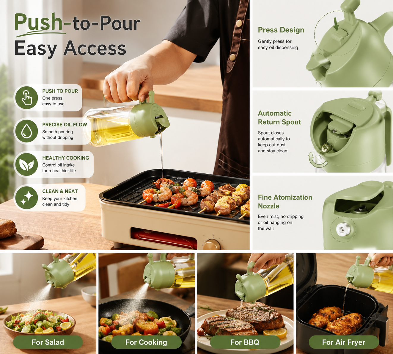 Premium 2-in-1 Glass Oil Sprayer & Dispenser Bottle – Control Your Oil Usage, Cook Healthier, Spray or Pour with One Touch