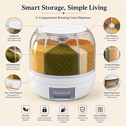 360° Rotating 6 in 1  Grain Storage Dispenser