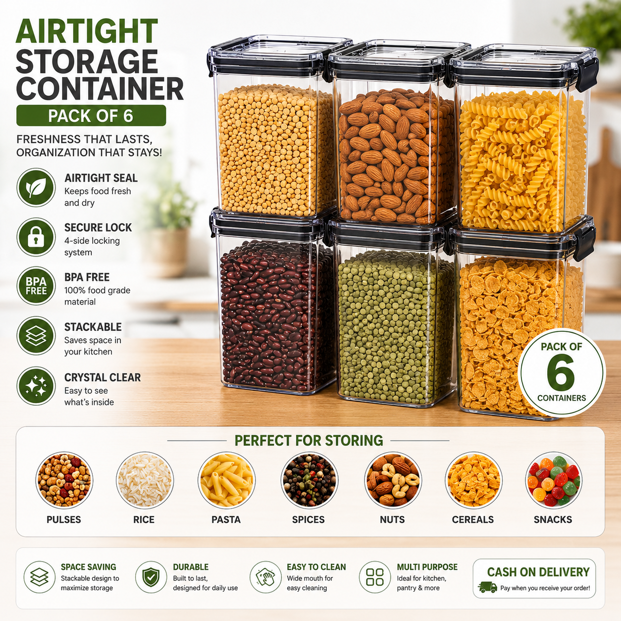Airtight BPA Free Containers For Kitchen Storage Set, Storage Jar Food & Multipurpose Pantry Oraginzer,1100 ML