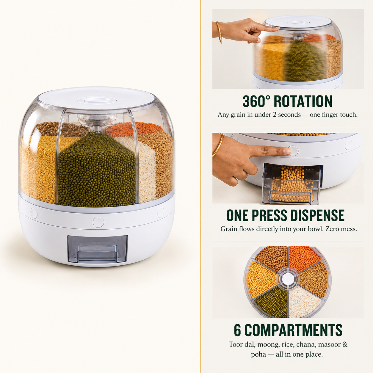 360° Rotating 6 in 1  Grain Storage Dispenser