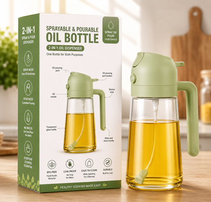 Premium 2-in-1 Glass Oil Sprayer & Dispenser Bottle – Control Your Oil Usage, Cook Healthier, Spray or Pour with One Touch
